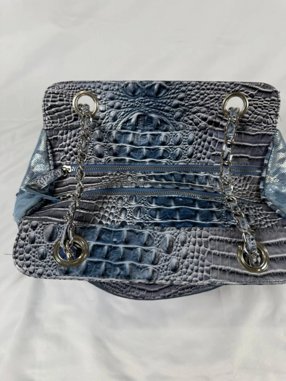 Blue Faux Ostrich Studded Chain Shoulder Bag Y2K Western Glam